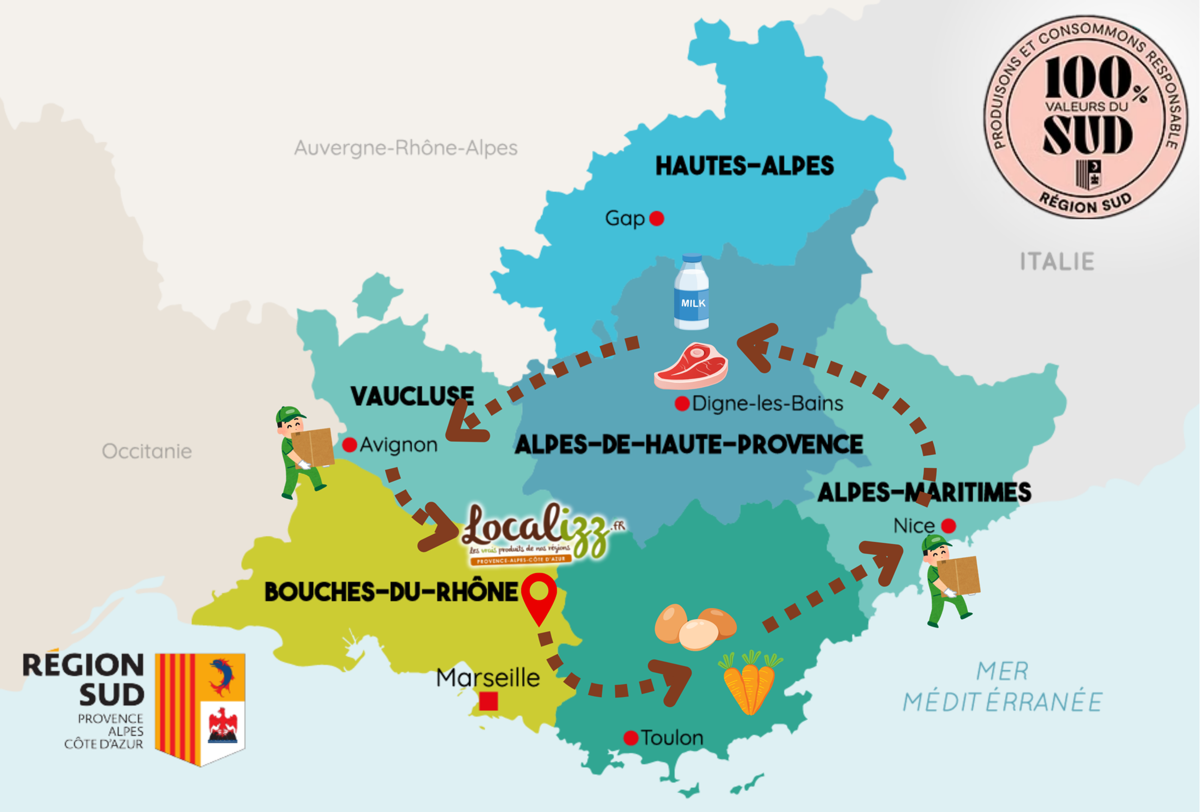 Carte de la région PACA avec Localizz